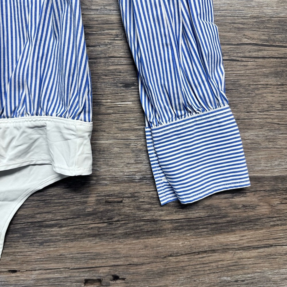 J. Crew Blue Striped Button down Women’s Bodysuit - Picture 5 of 7